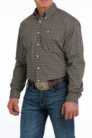 Cinch Men’s Stretch Brown Geometric Print Western Shirt - Cowboy SwaggerCinch Men’s Stretch Brown Geometric Print Western Shirt