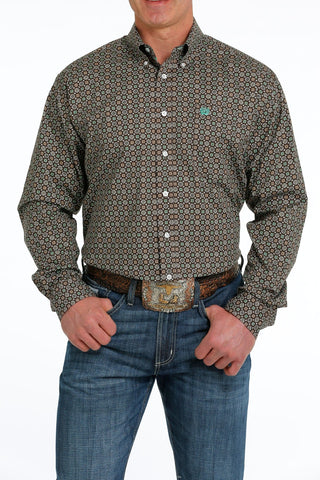 Cinch Men’s Stretch Brown Geometric Print Western Shirt - Cowboy SwaggerCinch Men’s Stretch Brown Geometric Print Western Shirt