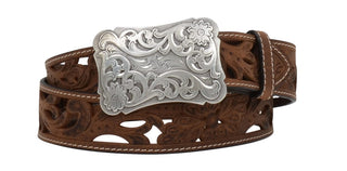 Cowboy Swagger Belts Small 3D Ladies Brown Floral Filigree Distressed Leather Belt