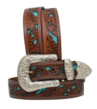Cowboy Swagger Large 3D Ladies Natural Floral Hand Tooled Leather Belt