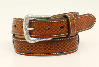 Cowboy Swagger Ariat Handsome Crosshatch Stamped Leather Strap Belt