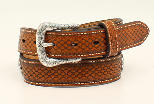 3D Belt DB3072-18 1.25 in. Basketweave Embossed with Horse Genuine Leather Lined Belt & Buckle Brown - Size 18