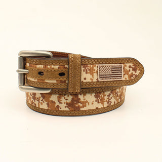 Cowboy Swagger Belts 32” Ariat Tan Digital Camo Center Flag Patch Belt
