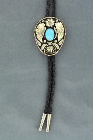 Cowboy Swagger Double S Bolo Tie Turquoise Stone