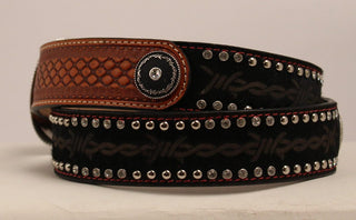 Cowboy Swagger Belts Nocona Barbwire Design Tooled Leather Men’s Belt