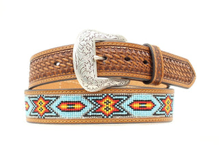 Cowboy Swagger Belts 44” Nocona Beaded Inlay Leather Men’s Belt
