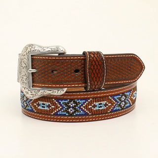 Cowboy Swagger 44” Nocona Men’s Tan Multi-Colored Beads Western Pattern Belt