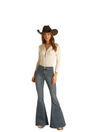 Cowboy Swagger Pants 26/32 Rock and Roll Button Bells High Rise Stretch Flare Jeans