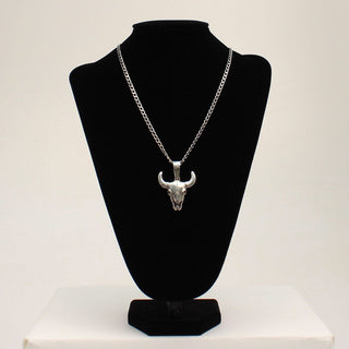 Cowboy Swagger Twister Men’s Silver Cow Skull Necklace