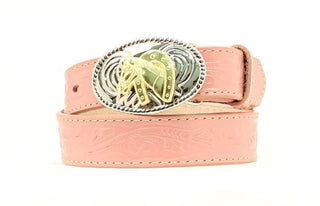 Girls Pink Leather Floral Western Tooling Belt - Cowboy SwaggerGirls Pink Leather Floral Western Tooling BeltBelts