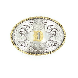 Gold “D” Silver Floral Etching Oval Buckle - Cowboy SwaggerGold “D” Silver Floral Etching Oval Buckle