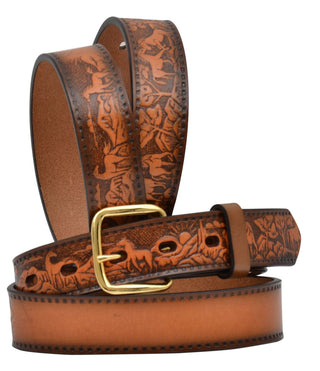 Horse Tooled Kids Tan Belt - Cowboy SwaggerHorse Tooled Kids Tan Belt