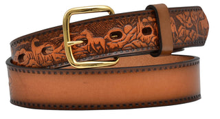 Horse Tooled Kids Tan Belt - Cowboy SwaggerHorse Tooled Kids Tan Belt