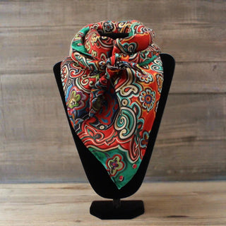 Large Floral & Scrolling Print Red Silk Wild Rag - Cowboy SwaggerLarge Floral & Scrolling Print Red Silk Wild Rag