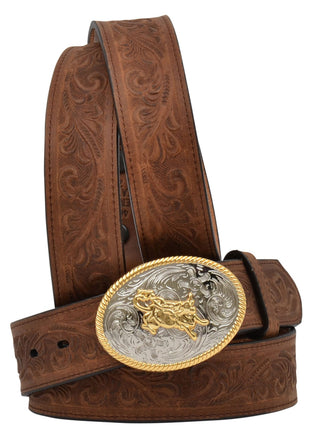 Nocona Brown Tooled Belt with Buckle - Cowboy SwaggerNocona Brown Tooled Belt with Buckle