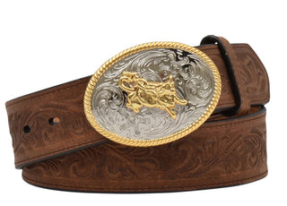 Nocona Brown Tooled Belt with Buckle - Cowboy SwaggerNocona Brown Tooled Belt with Buckle