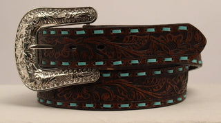 Nocona Ladies Embossed Belt with Turquoise Lacing - Cowboy SwaggerNocona Ladies Embossed Belt with Turquoise LacingBelts