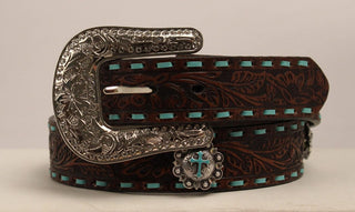 Nocona Ladies Embossed Belt with Turquoise Lacing - Cowboy SwaggerNocona Ladies Embossed Belt with Turquoise LacingBelts