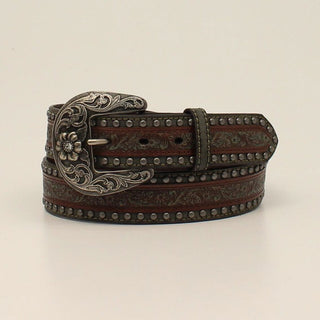 Nocona Ladies Floral Embossed Overlay Antique Brown Belt - Cowboy SwaggerNocona Ladies Floral Embossed Overlay Antique Brown BeltBelts