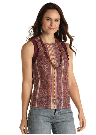 Panhandle Women’s Printed Knit Tank Top Dark Orchid - Cowboy SwaggerPanhandle Women’s Printed Knit Tank Top Dark Orchid