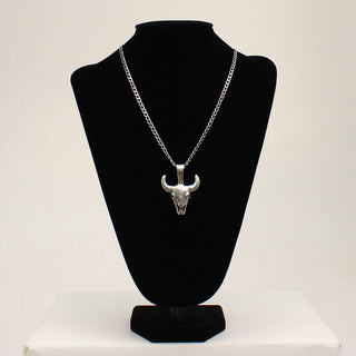 Silver Bull Skull Necklace - Cowboy SwaggerSilver Bull Skull Necklace