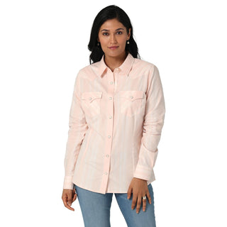 Wrangler Reto Women’s Peach Stripe Pearl Snap - Cowboy SwaggerWrangler Reto Women’s Peach Stripe Pearl Snap
