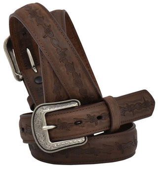 Youth Distressed Leather Barbed Wire Embossing Belt - Cowboy SwaggerYouth Distressed Leather Barbed Wire Embossing Belt
